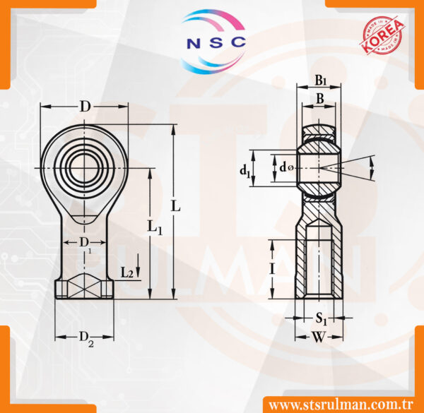 PHS 10 R NSC Mafsal [ 10×1.50 Sağ Diş] – STS Rulman