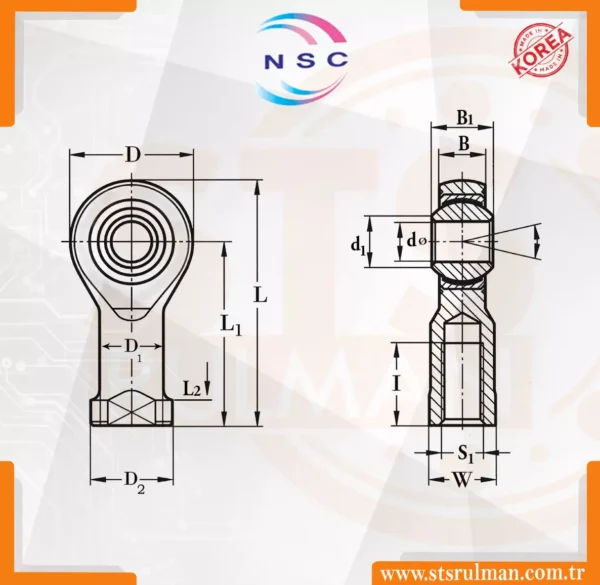 PHS 12 L NSC Mafsal [ 12×1.75 SOL Diş] – STS Rulman